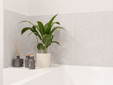 Le carrelage Brooklyn Grey au mur au dessus d'une baignoire