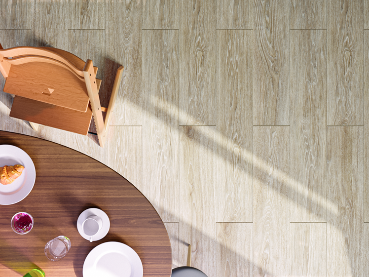 Le carrelage Country Oak vu de dessus dans un salon